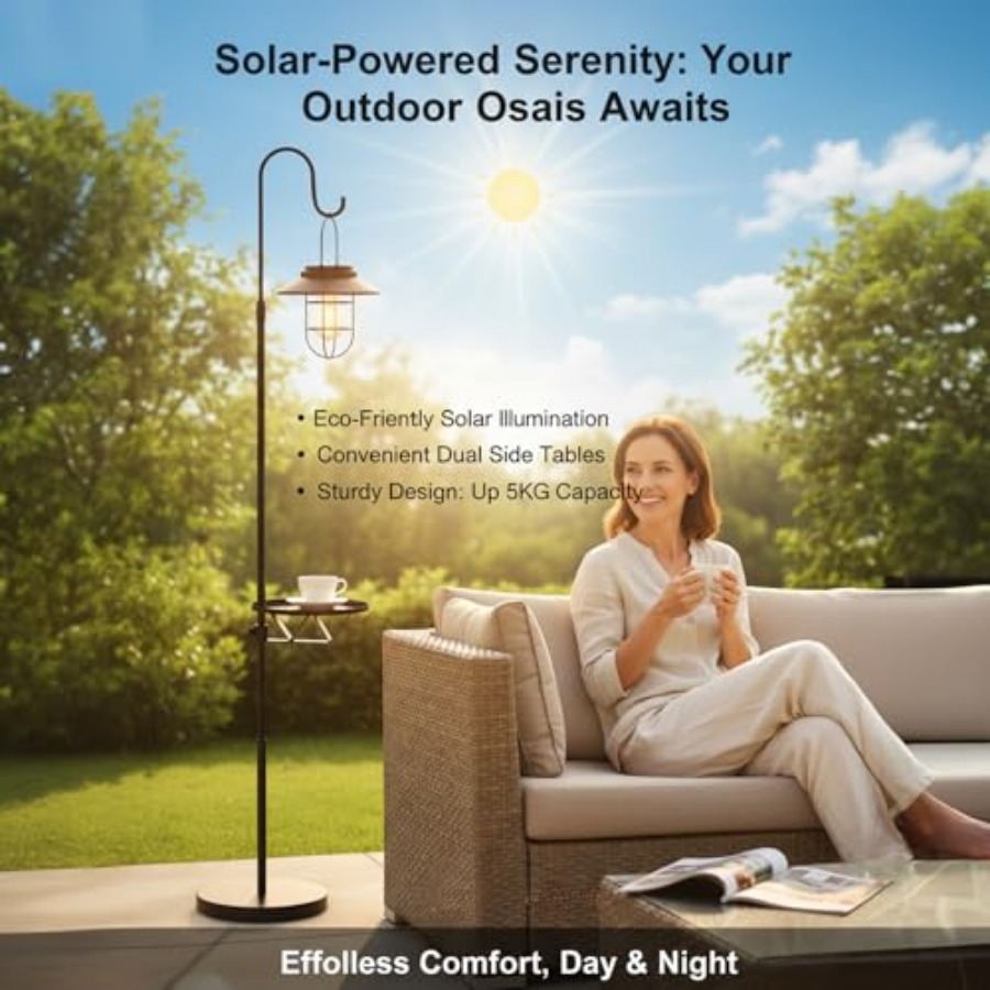 Lámpara Solar de Pie con Mesa, - Solar Lamp reseña y precio